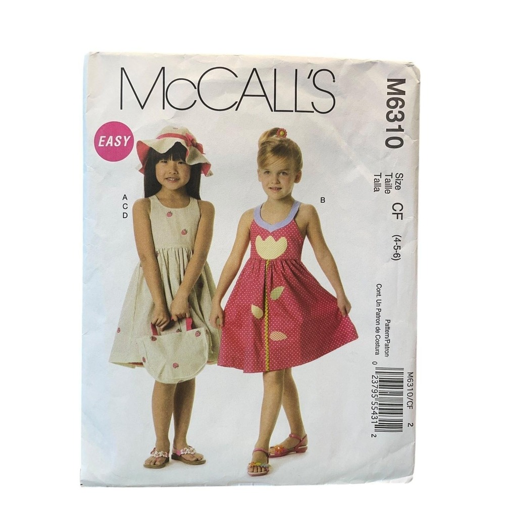 McCALL'S M6310 Toddlers Childrens Dress Hat Tote Bag Size 4-6